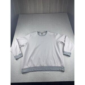 Lands' End Serious Sweats Men's XXL White Gray Pink Striped Crew Neck Sweatshirt